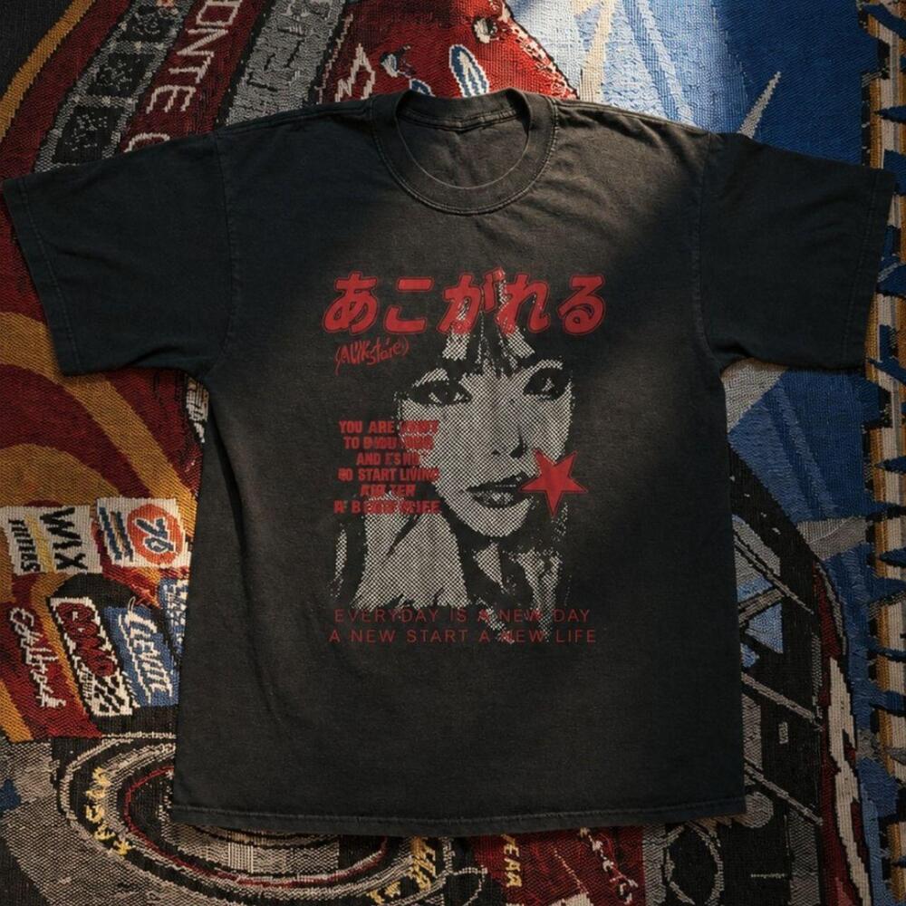Akogare Anime Face Graphic Tee Black Unisex